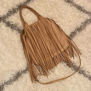 Lucky Brand Tan Leather Fringe Crossbody Bag